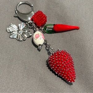 Red and Silver Strawberry Keychain/Bag Charm